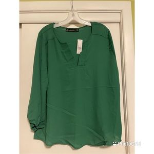 New York & Co Green V-Neck Blouse